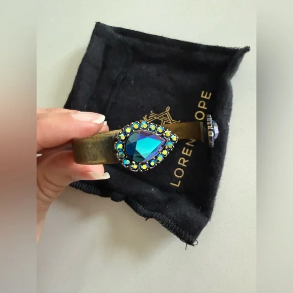 Loren Hope iridescent Gold and Blue Teardrop Bracelet cuff NWOT - Picture 5 of 6